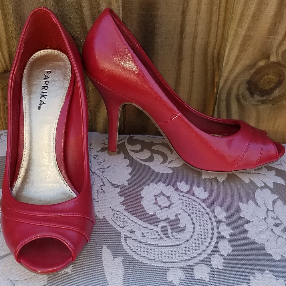 Paprika Red Open Toe Heels